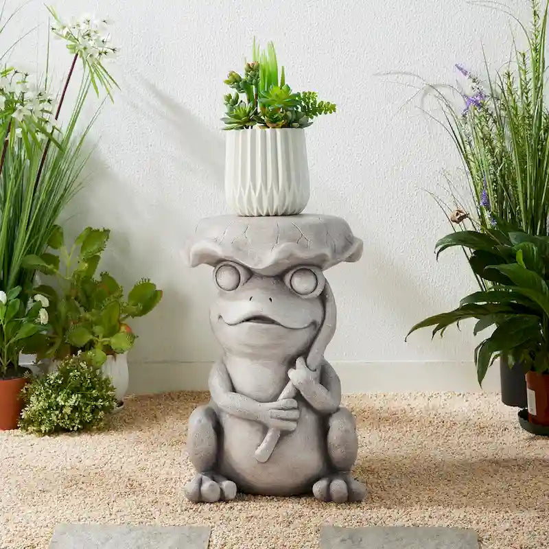 Glitzhome 19 H MGO Frog and Lotus Faux Concrete Garden Stool