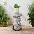 Glitzhome 19 H MGO Frog and Lotus Faux Concrete Garden Stool