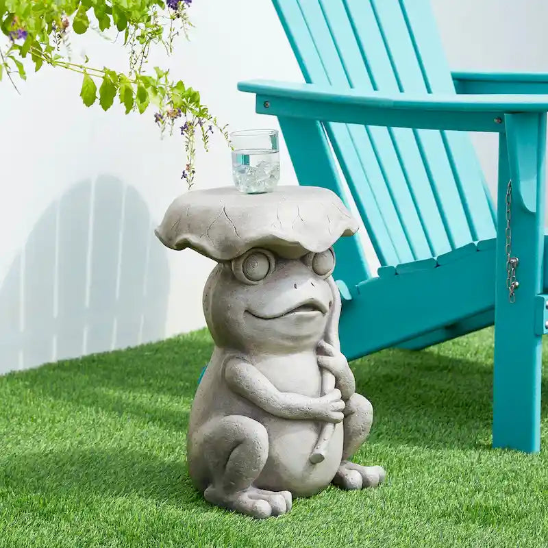 Tabouret de jardin en faux béton Grenouille et Lotus