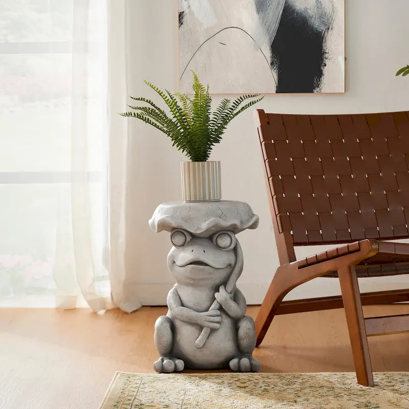 Tabouret de jardin en faux béton Grenouille et Lotus
