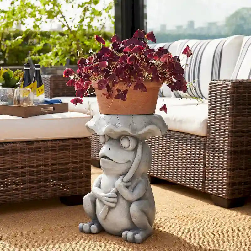 Tabouret de jardin en faux béton Grenouille et Lotus