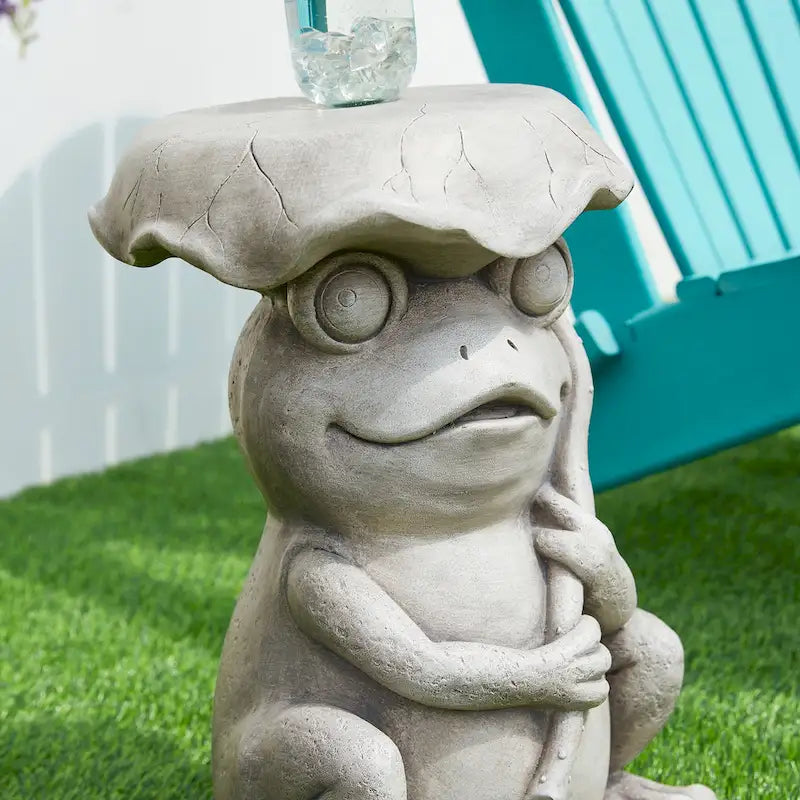 Tabouret de jardin en faux béton Grenouille et Lotus