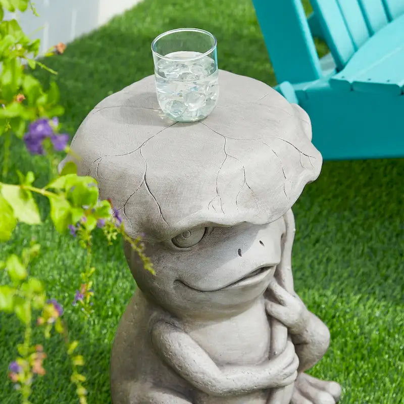 Tabouret de jardin en faux béton Grenouille et Lotus