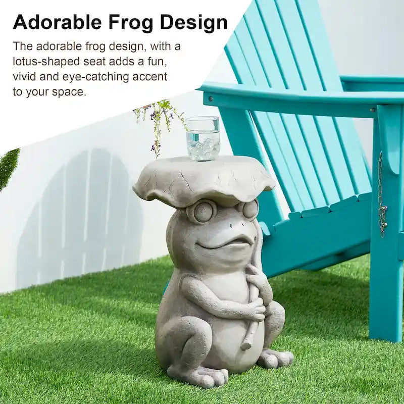 Tabouret de jardin en faux béton Grenouille et Lotus