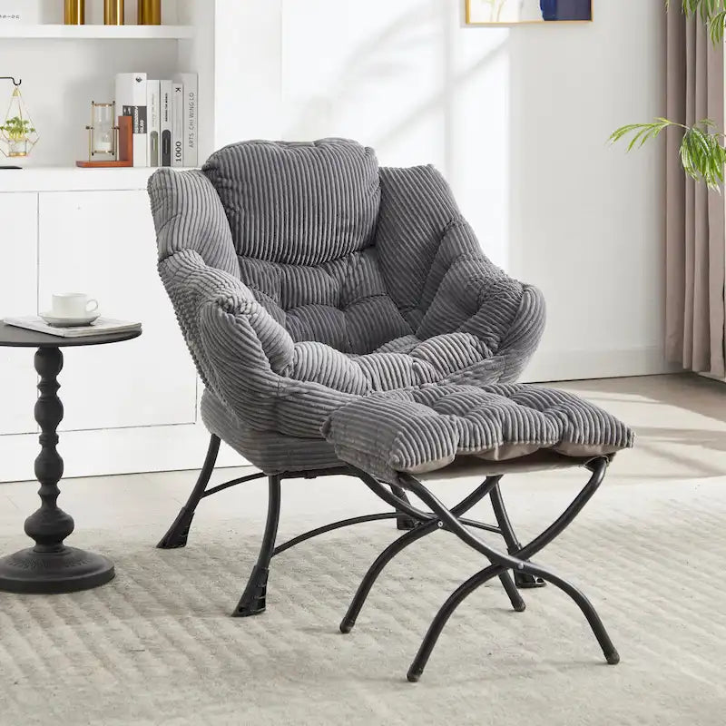 Modern Compact Lounge Chair Ottoman Armrest Pocket Corner Small Spaces