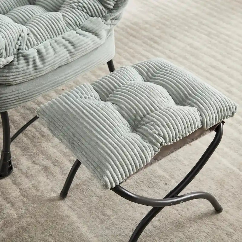 Fauteuil de salon compact moderne avec pouf, accoudoir, poche de rangement, pour petits espaces