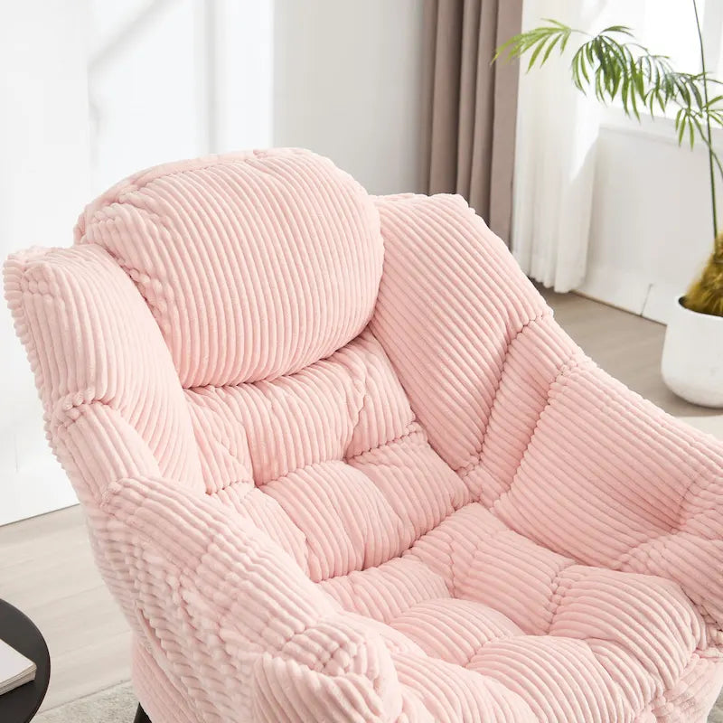 Fauteuil de salon compact moderne avec pouf, accoudoir, poche de rangement, pour petits espaces