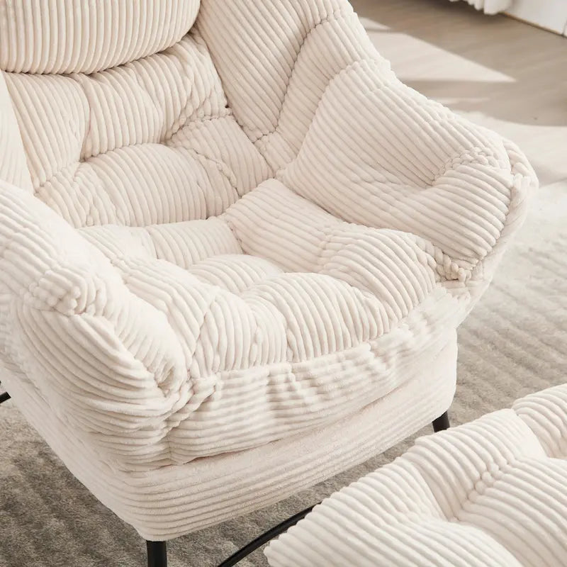 Fauteuil de salon compact moderne avec pouf, accoudoir, poche de rangement, pour petits espaces