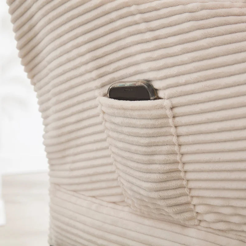 Fauteuil de salon compact moderne avec pouf, accoudoir, poche de rangement, pour petits espaces