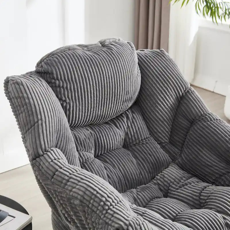 Fauteuil de salon compact moderne avec pouf, accoudoir, poche de rangement, pour petits espaces