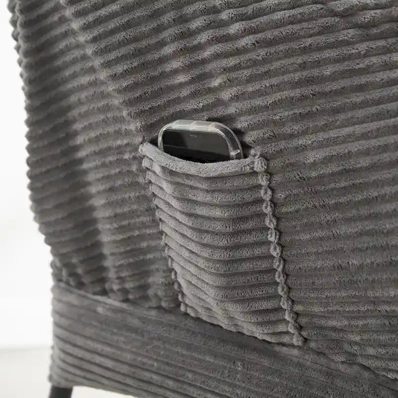 Fauteuil de salon compact moderne avec pouf, accoudoir, poche de rangement, pour petits espaces