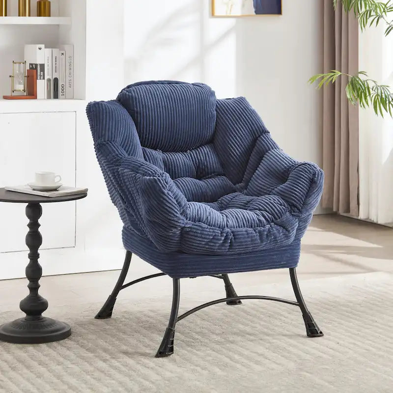 Fauteuil de salon compact moderne avec pouf, accoudoir, poche de rangement, pour petits espaces