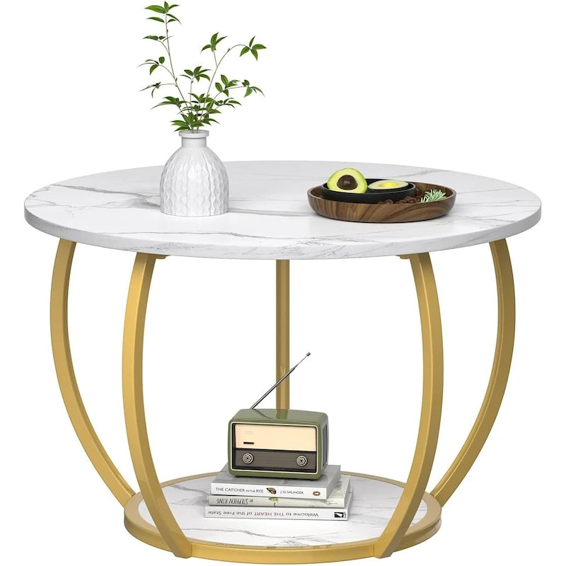 Table basse de ferme ronde avec rangement et pieds réglables pour petits espaces