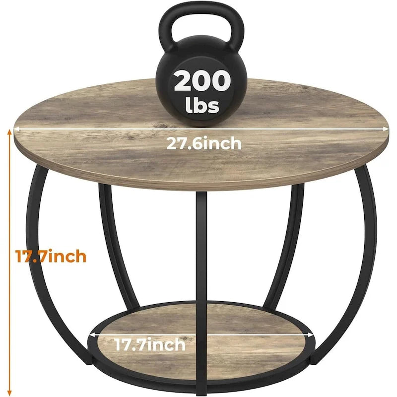 Table basse de ferme ronde avec rangement et pieds réglables pour petits espaces