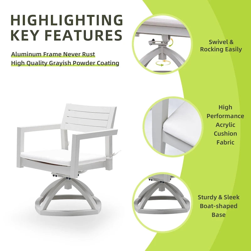 Fauteuil à bascule pivotant en aluminium pour patio extérieur