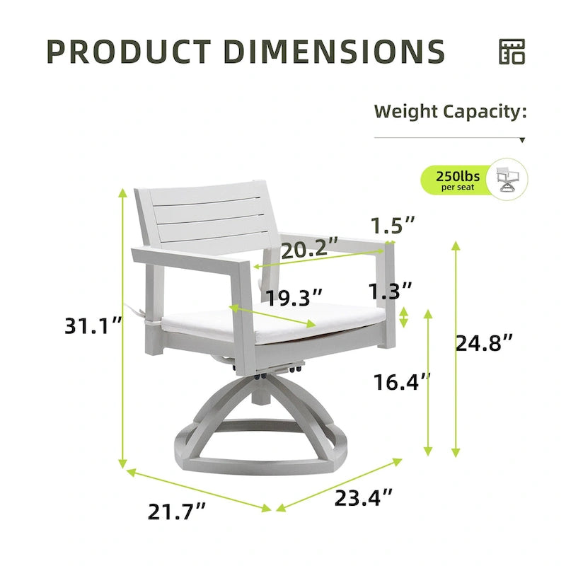 Fauteuil à bascule pivotant en aluminium pour patio extérieur
