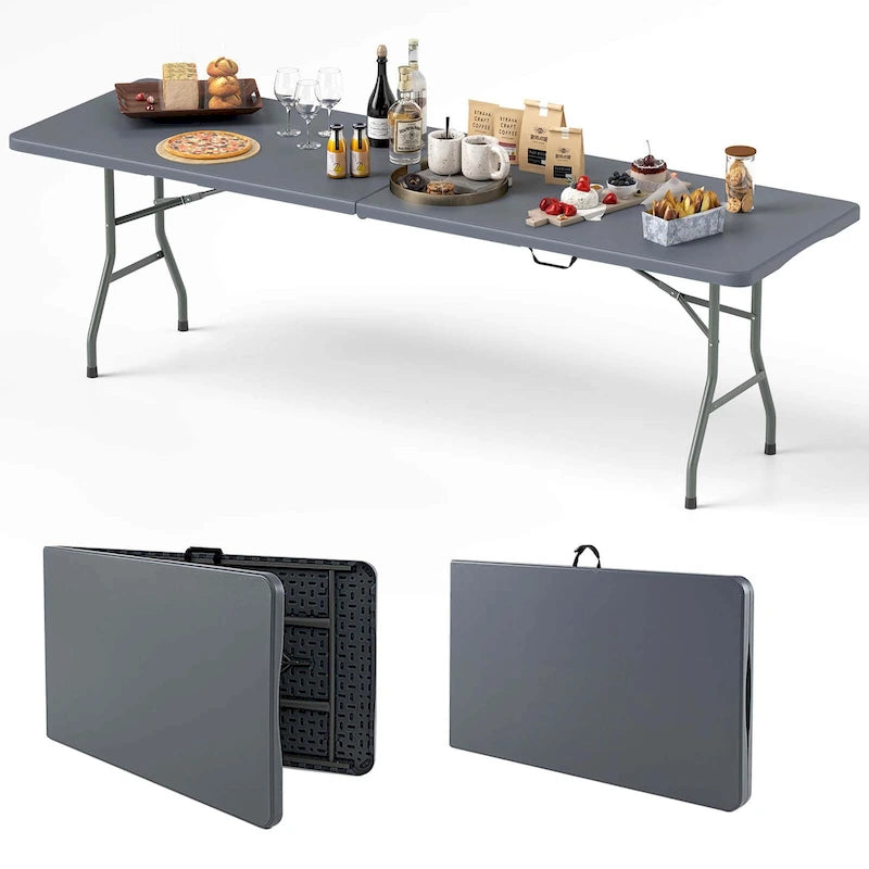 Table pliante portable de 2,4 m avec plateau en PEHD et verrouillage de sécurité