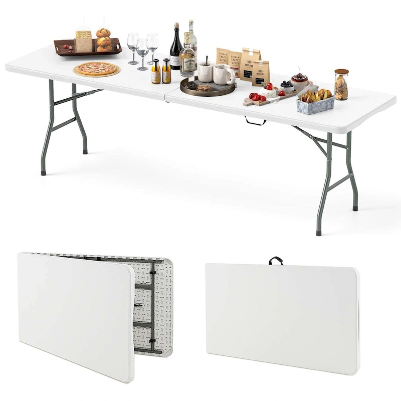 Table pliante portable de 2,4 m avec plateau en PEHD et verrouillage de sécurité