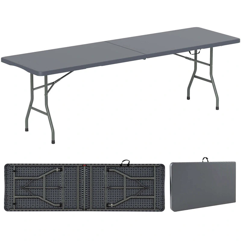 Table pliante portable de 2,4 m avec plateau en PEHD et verrouillage de sécurité