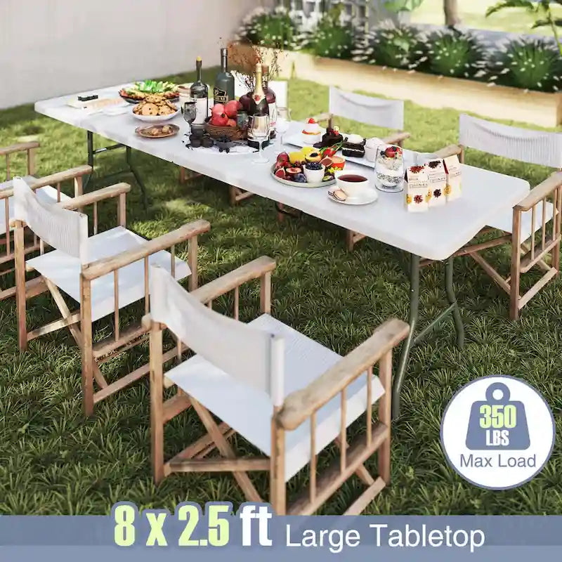 Table pliante portable de 2,4 m avec plateau en PEHD et verrouillage de sécurité