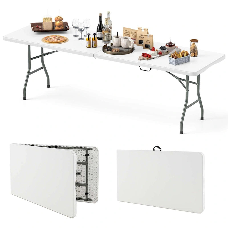 Table pliante portable de 2,4 m avec plateau en PEHD et verrouillage de sécurité