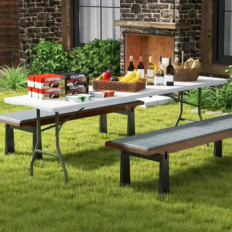 Table pliante portable de 2,4 m avec plateau en PEHD et verrouillage de sécurité