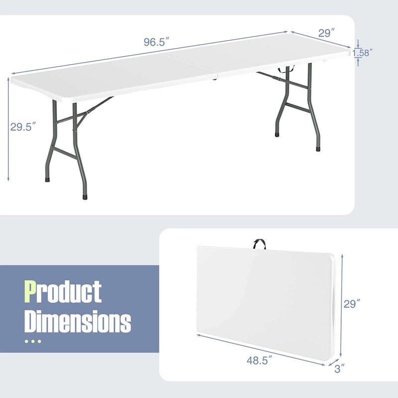 Table pliante portable de 2,4 m avec plateau en PEHD et verrouillage de sécurité
