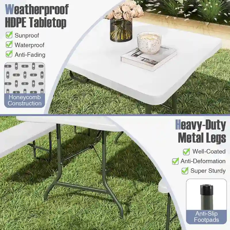 Table pliante portable de 2,4 m avec plateau en PEHD et verrouillage de sécurité