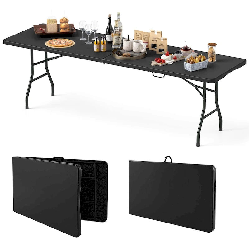 Table pliante portable de 2,4 m avec plateau en PEHD et verrouillage de sécurité