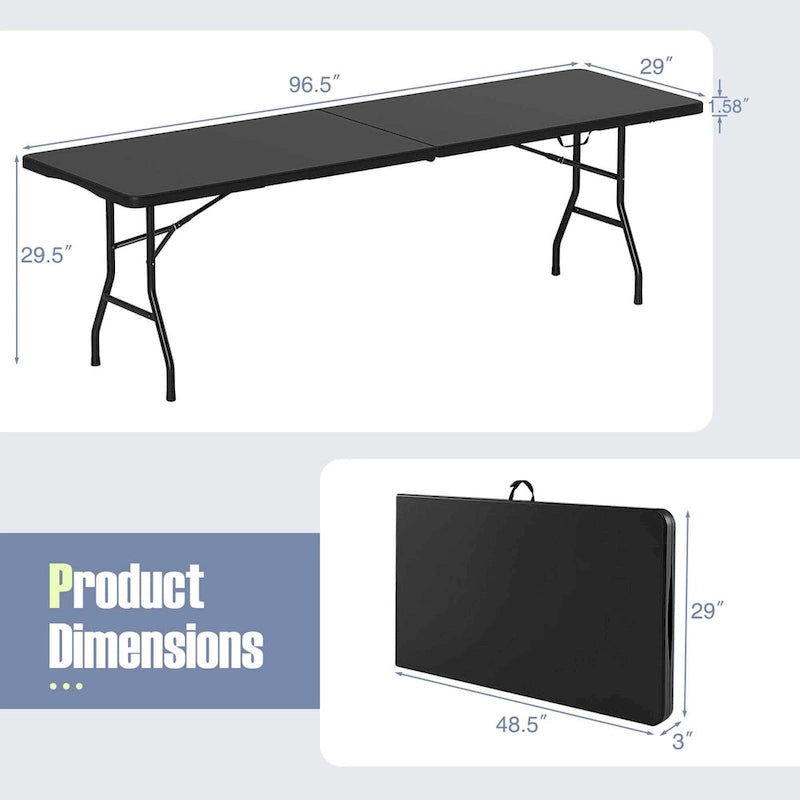 Table pliante portable de 2,4 m avec plateau en PEHD et verrouillage de sécurité