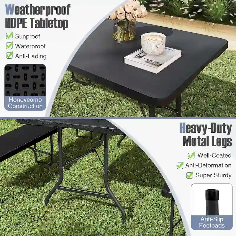 Table pliante portable de 2,4 m avec plateau en PEHD et verrouillage de sécurité