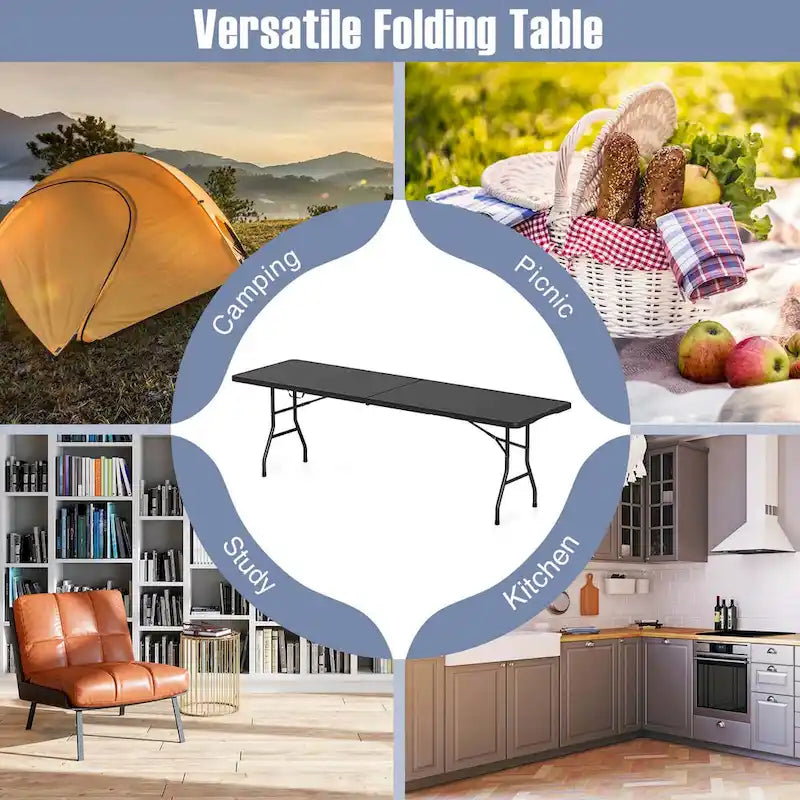 Table pliante portable de 2,4 m avec plateau en PEHD et verrouillage de sécurité