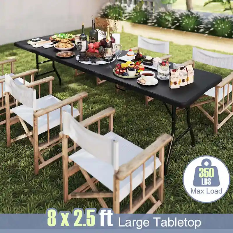 Table pliante portable de 2,4 m avec plateau en PEHD et verrouillage de sécurité