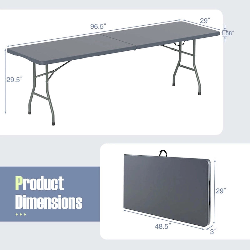 Table pliante portable de 2,4 m avec plateau en PEHD et verrouillage de sécurité