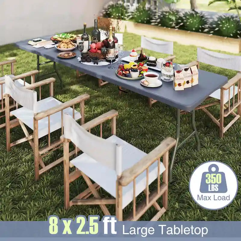 Table pliante portable de 2,4 m avec plateau en PEHD et verrouillage de sécurité