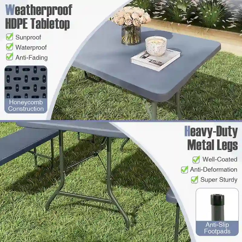 Table pliante portable de 2,4 m avec plateau en PEHD et verrouillage de sécurité