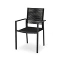 Sibu Outdoor Dining Chair Set of 2, Black Metal, Woven Rope Seat and Back