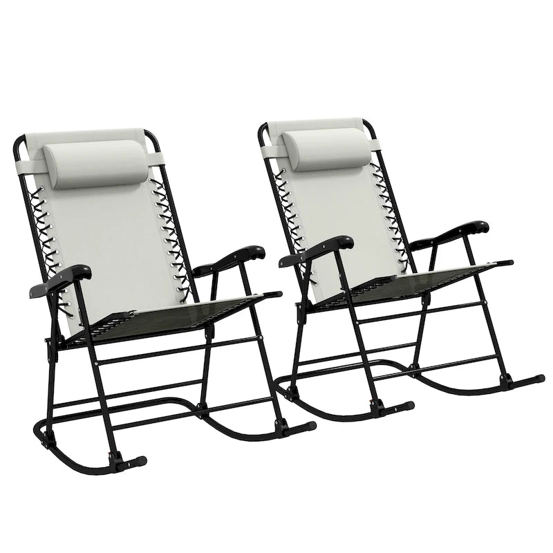 Fauteuil à bascule d'extérieur, Fauteuil à bascule de jardin pliable avec appuie-tête pour cour, terrasse, balcon, jardin