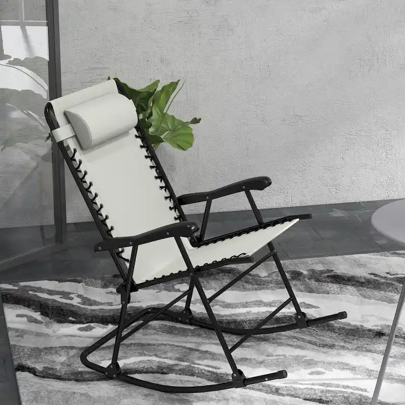 Fauteuil à bascule d'extérieur, Fauteuil à bascule de jardin pliable avec appuie-tête pour cour, terrasse, balcon, jardin