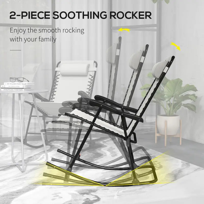 Fauteuil à bascule d'extérieur, Fauteuil à bascule de jardin pliable avec appuie-tête pour cour, terrasse, balcon, jardin