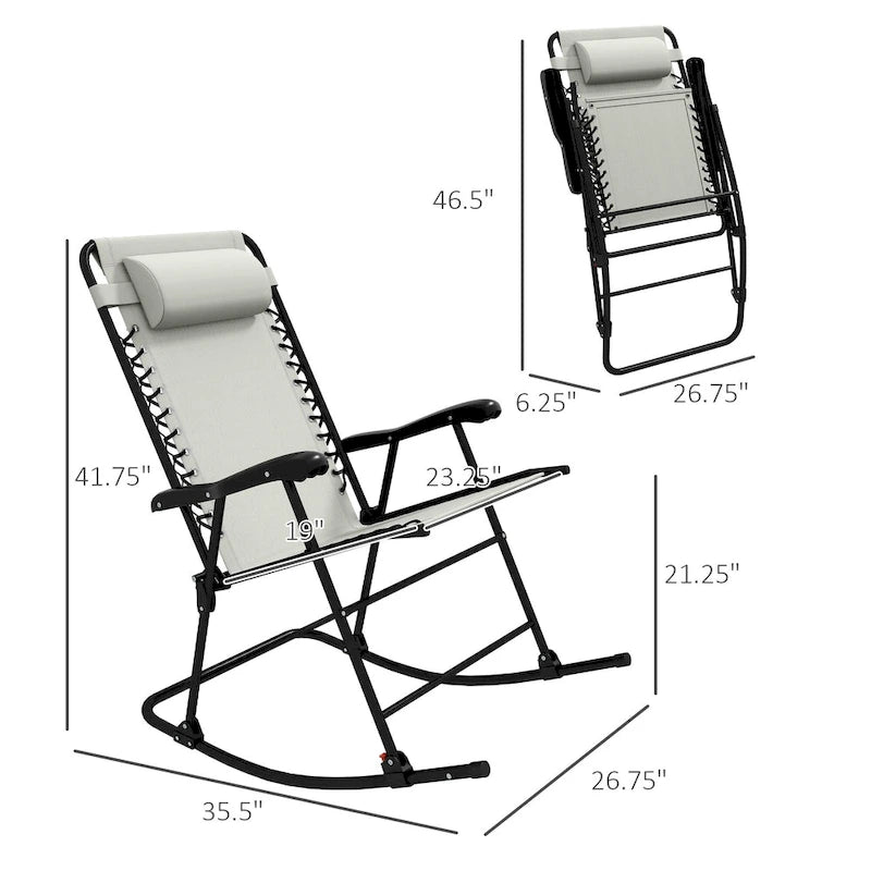 Fauteuil à bascule d'extérieur, Fauteuil à bascule de jardin pliable avec appuie-tête pour cour, terrasse, balcon, jardin