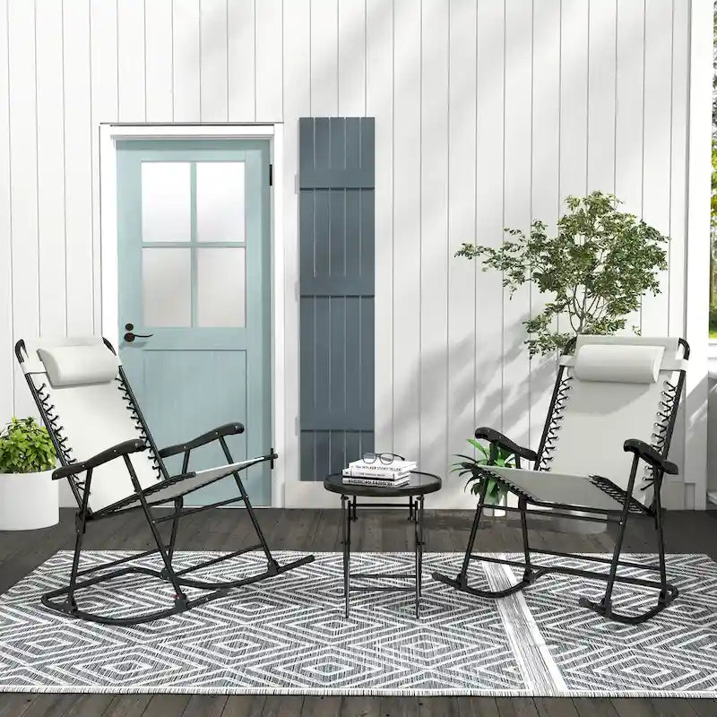 Fauteuil à bascule d'extérieur, Fauteuil à bascule de jardin pliable avec appuie-tête pour cour, terrasse, balcon, jardin