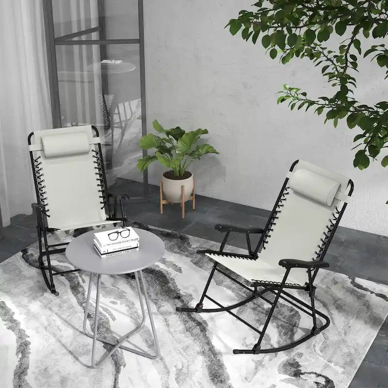 Fauteuil à bascule d'extérieur, Fauteuil à bascule de jardin pliable avec appuie-tête pour cour, terrasse, balcon, jardin