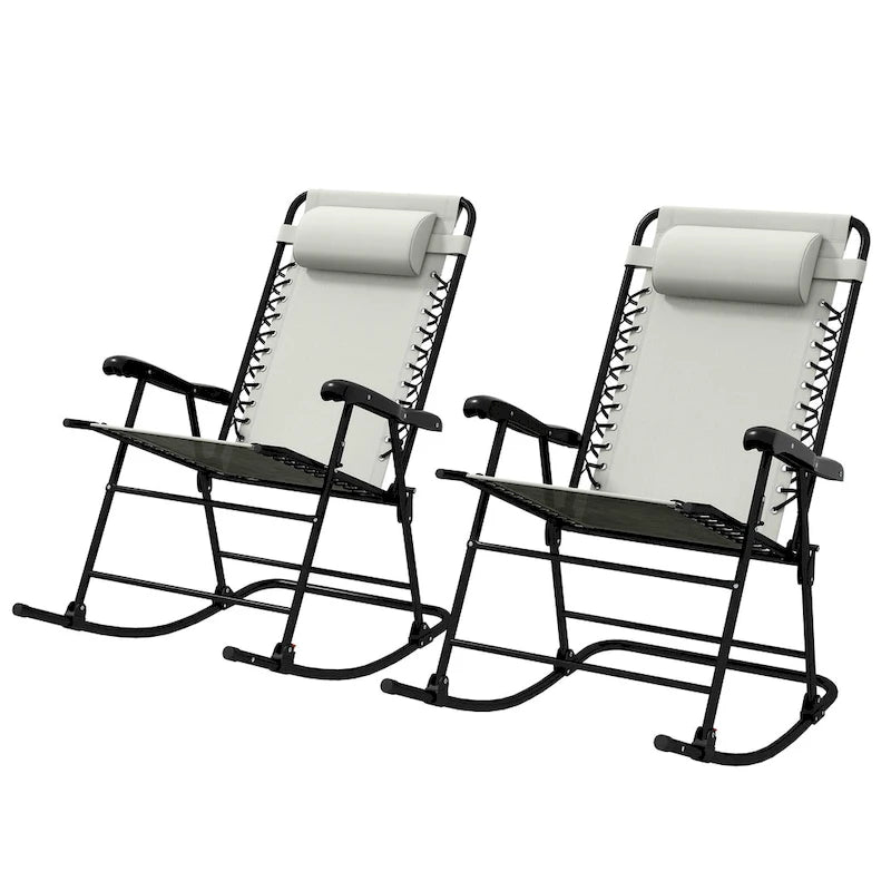 Fauteuil à bascule d'extérieur, Fauteuil à bascule de jardin pliable avec appuie-tête pour cour, terrasse, balcon, jardin