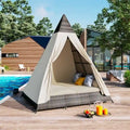 Bain de soleil d'extérieur en osier de 229,8 cm de long avec oreillers et coussins
