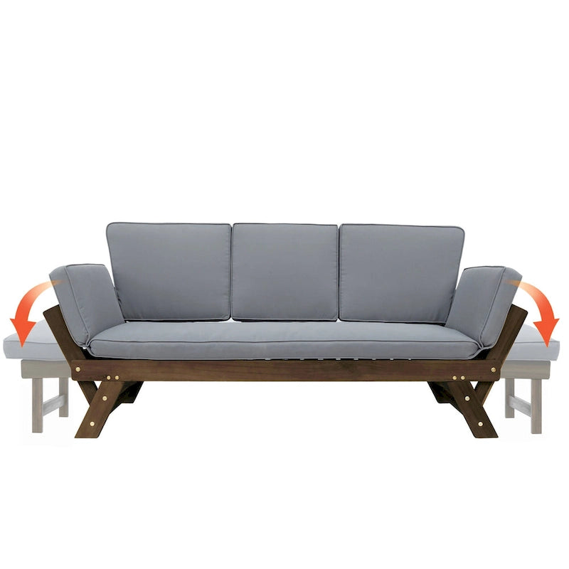 Lit de Repos Extérieur en Bois Massif avec Accoudoirs Réglables