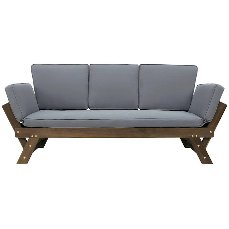 Lit de Repos Extérieur en Bois Massif avec Accoudoirs Réglables