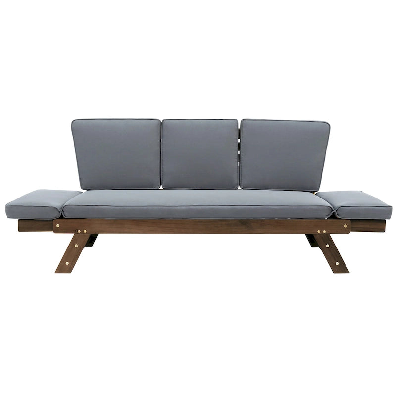 Lit de Repos Extérieur en Bois Massif avec Accoudoirs Réglables