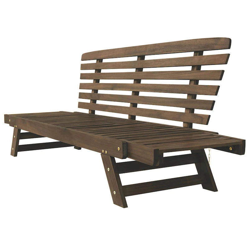 Lit de Repos Extérieur en Bois Massif avec Accoudoirs Réglables