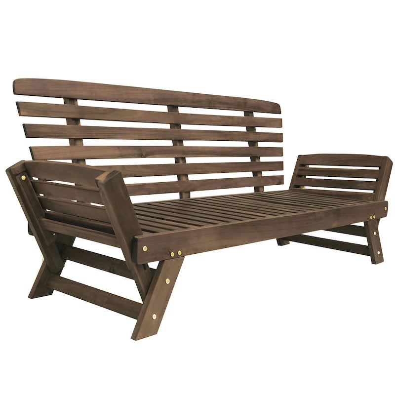 Lit de Repos Extérieur en Bois Massif avec Accoudoirs Réglables